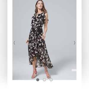 Flutter-Sleeve Chiffon Floral High-Low Maxi Dress Size 8